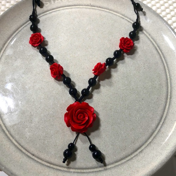 Thread Braided Rose Long Necklace - Picture 1 of 6